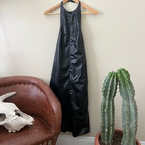 Elegant Black Faux leather Halter Dress